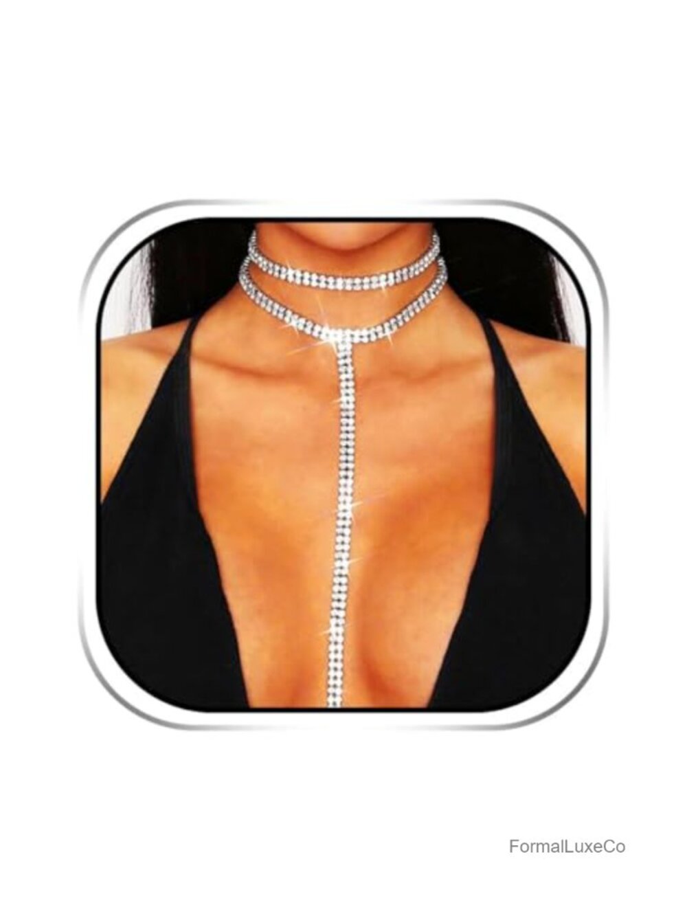 Long Rhinestone Choker Necklace with Extension Chain for Women Party Jewelry
